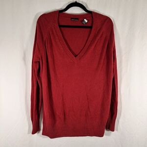 MODA International Silk Cashmere Blend Shirt Womens Medium Red Vneck Long Sleeve